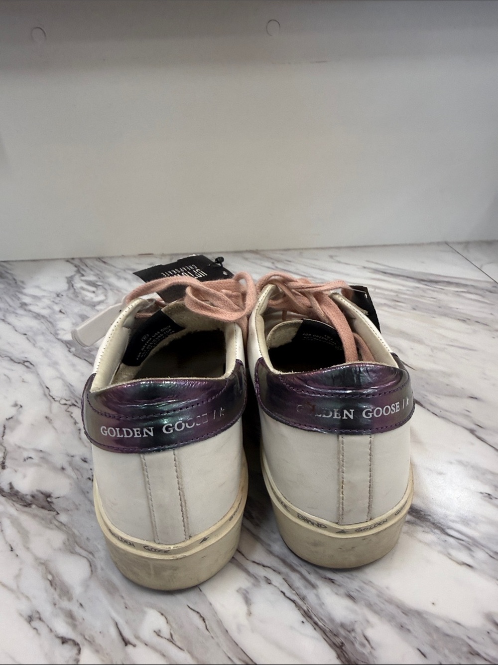 Golden Goose White Leather Sneakers with Pink Laces and Silver Star - Picture 4 of 10